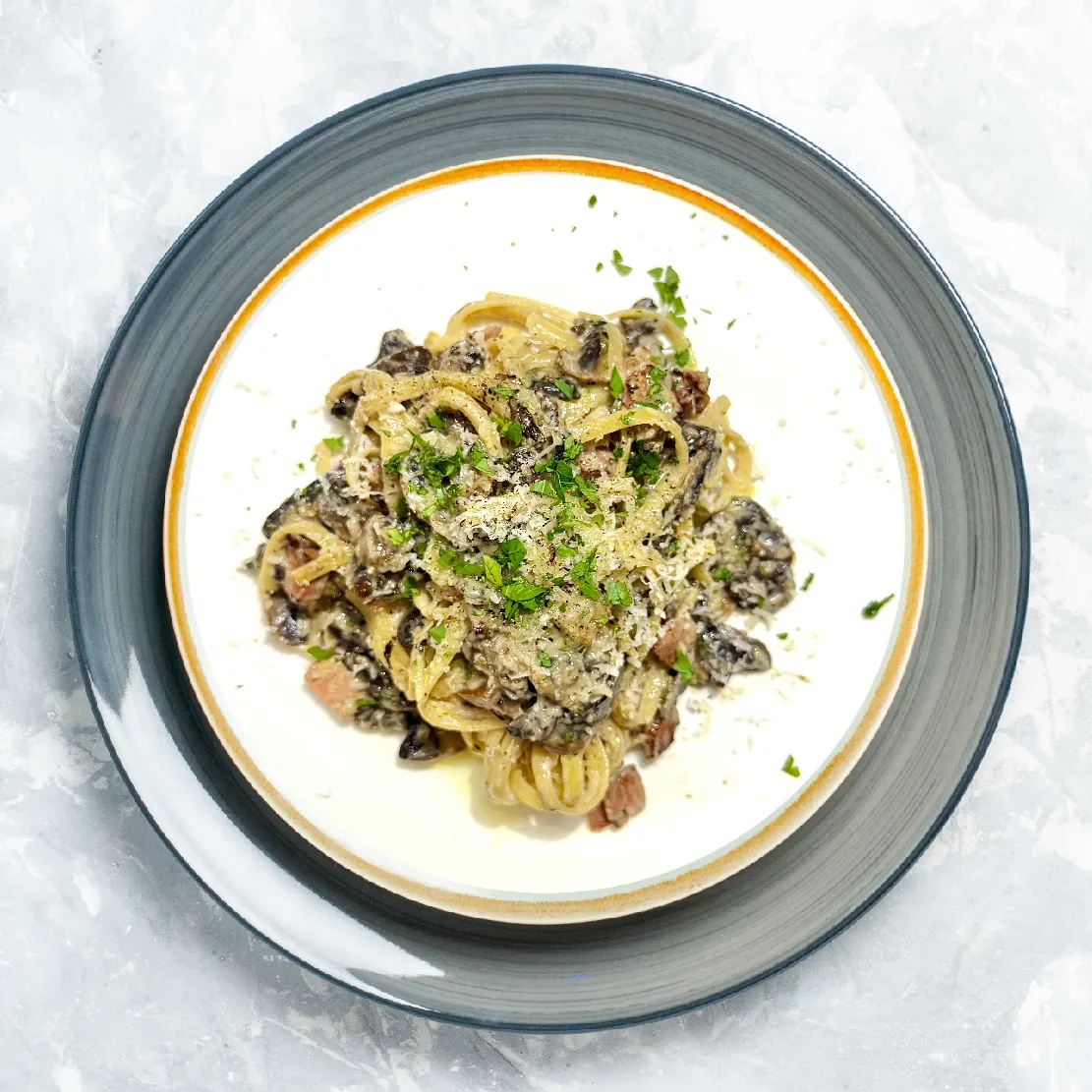 luxe mushroom pancetta carbonara